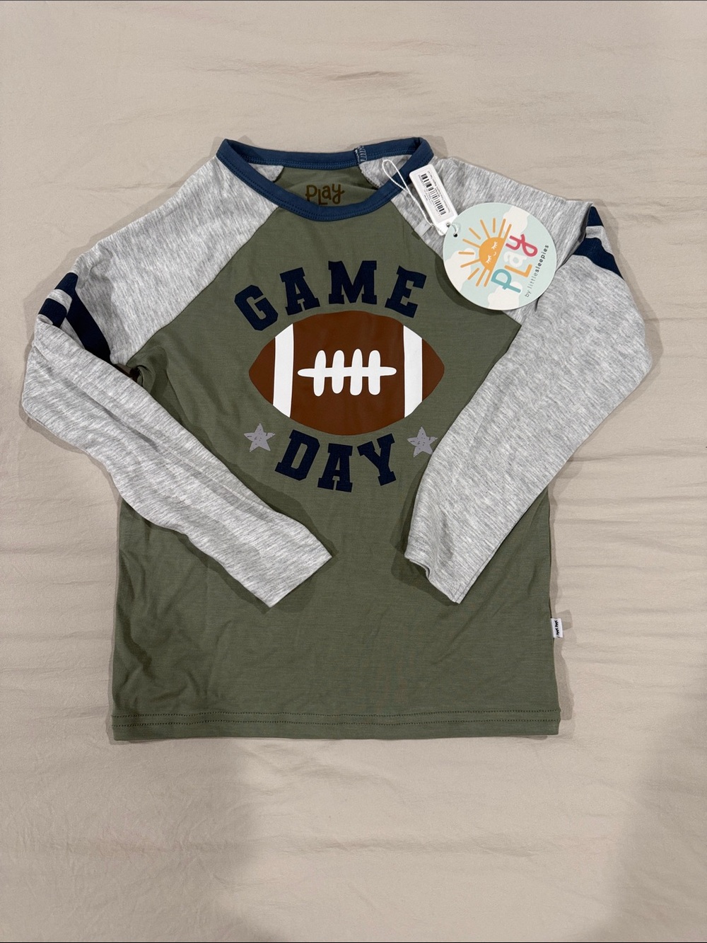 Little Sleepies 'Game Day' Football Long Sleeve Tee - Olive, Gray & Navy